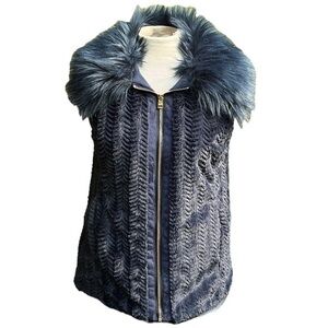 MARC NEW YORK Womens full zip vest faux fur navy blue, size XS